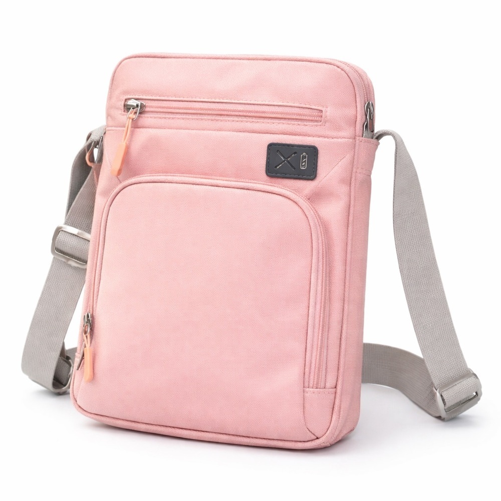 Compact Pink Messenger Bag for Men with Adjustable Gray Strap